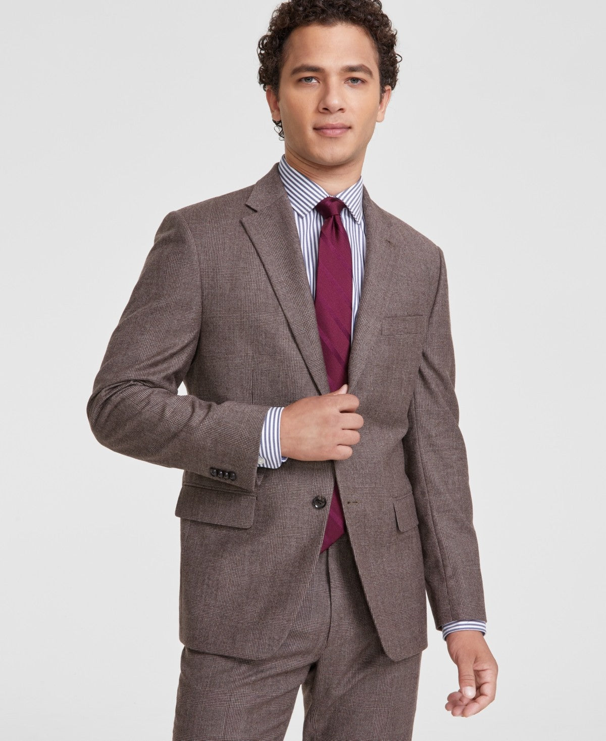 Tommy Hilfiger Mens Modern fit Suit Jacket Blazer 36 S Brown Plaid Stretch