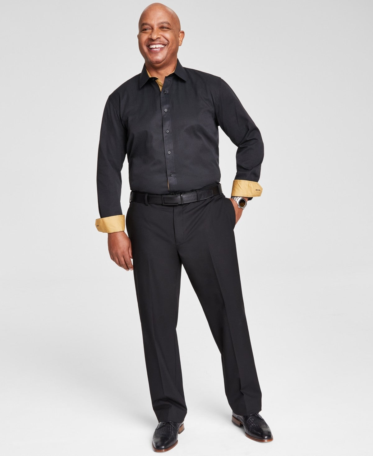 Tayion Mens Slim fit Dress Shirt Medium 15-15.5 32-33 Black Solid