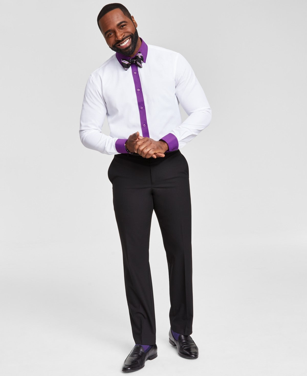 TAYION Mens Slim fit Dress Shirt Medium 34-35 Purple Solid