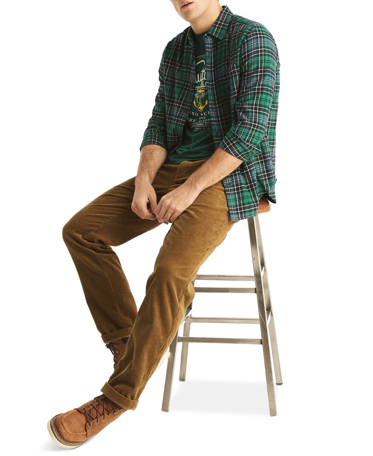 Nautica Mens Classic fit Long Sleeve Button-Up Shirt XXL Green Plaid