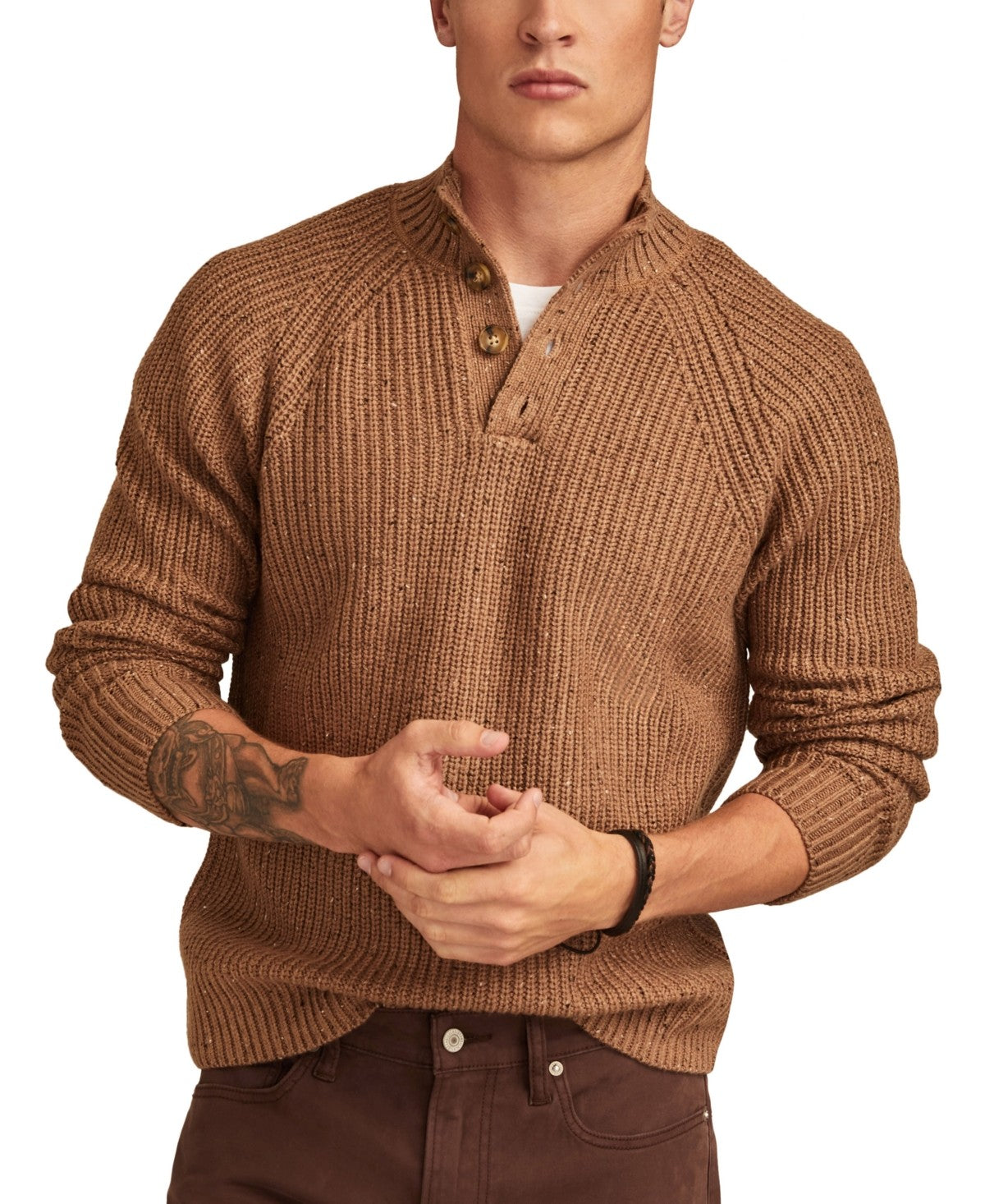 Lucky Brand Mens Classic fit Mock Neck Sweater XL  Mock Neck Brown Solid