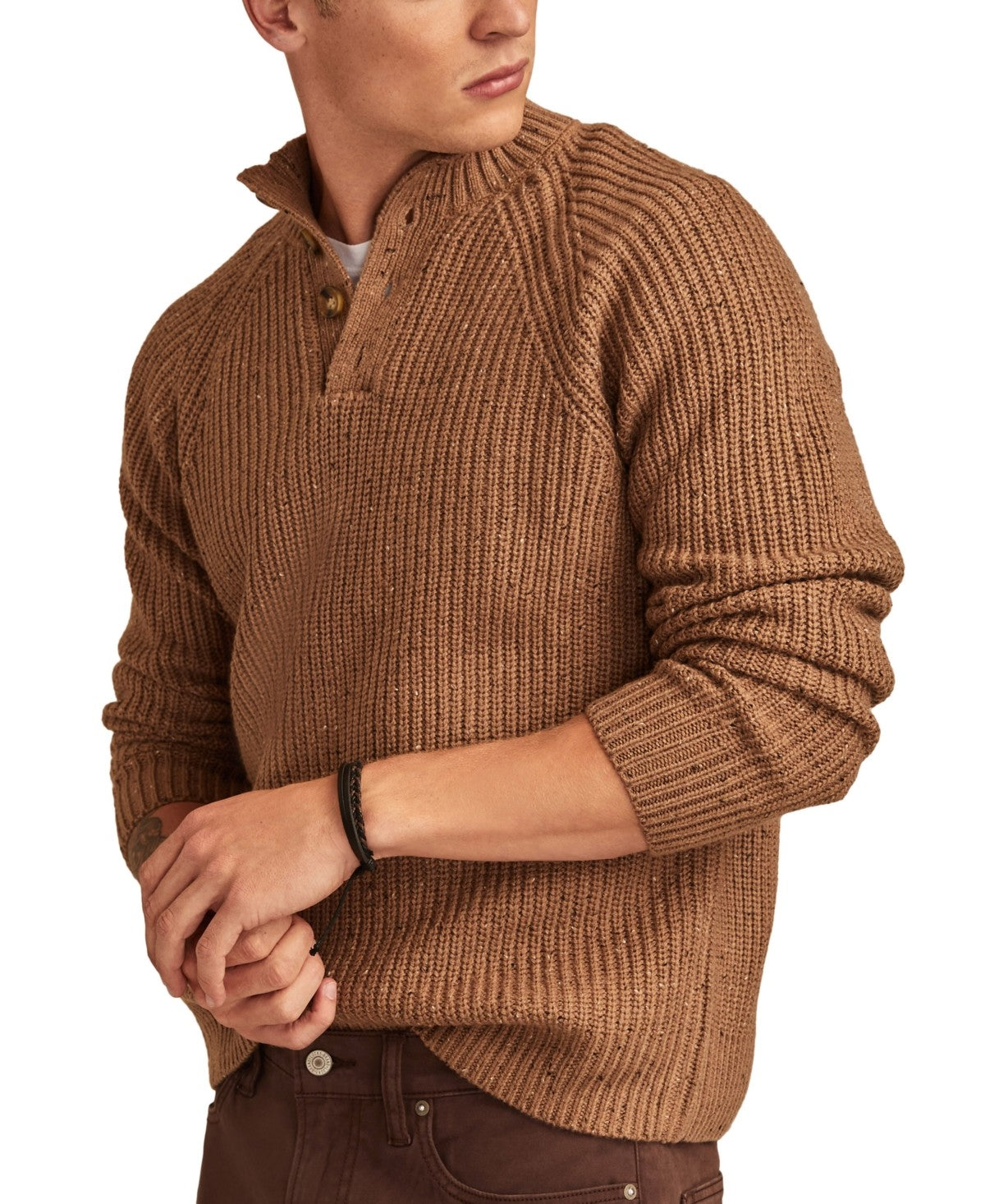 Lucky Brand Mens Classic fit Mock Neck Sweater XL  Mock Neck Brown Solid