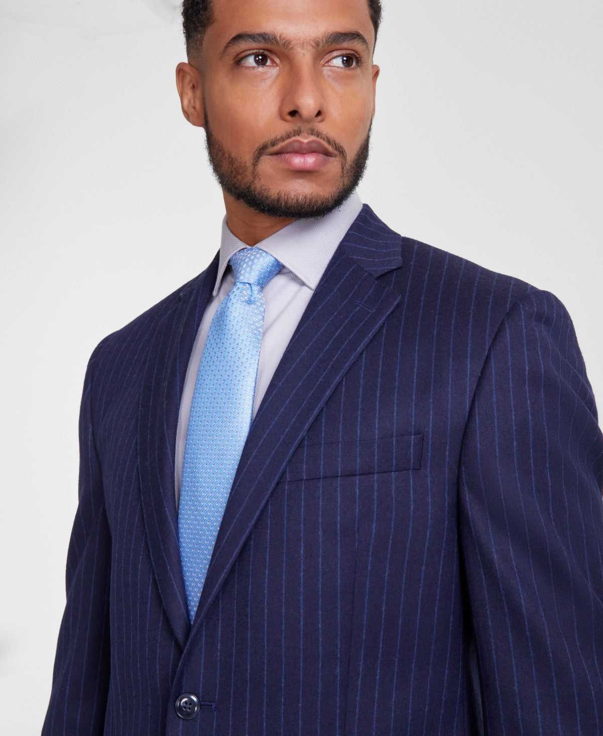 Michael Kors Mens Classic fit Suit Jacket Blazer 46 L Navy Blue Striped Stretch