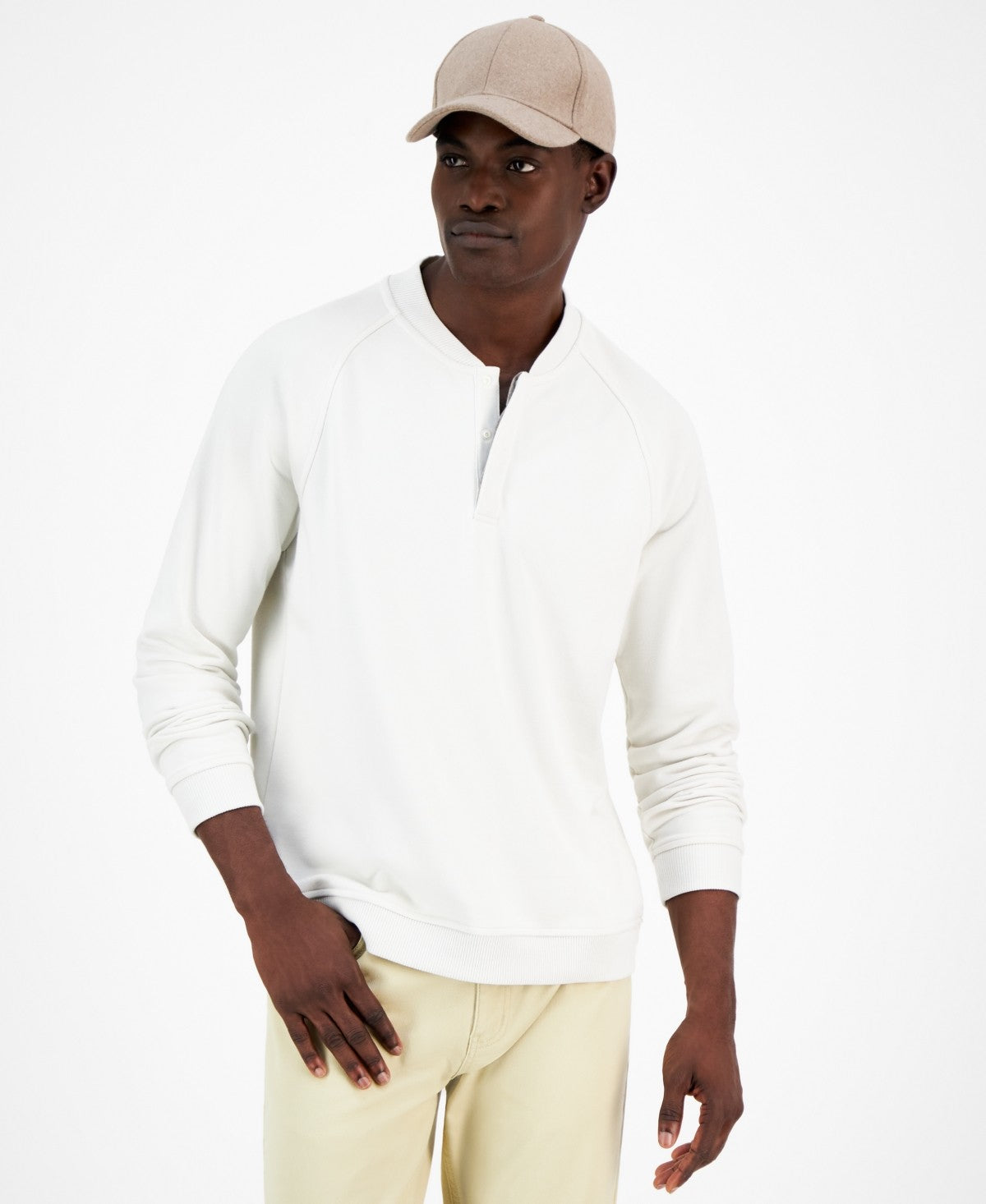 Alfani Mens Regular fit Long Sleeve Quarter zip Shirt Medium White