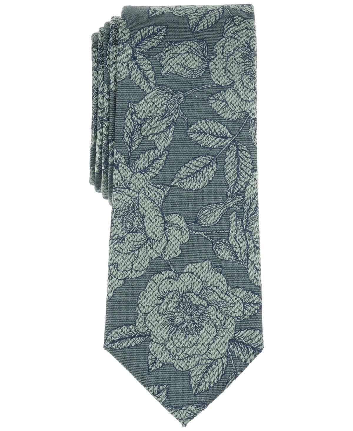 Bar Iii Mens Clifton Skinny Floral Tie Green Emerald