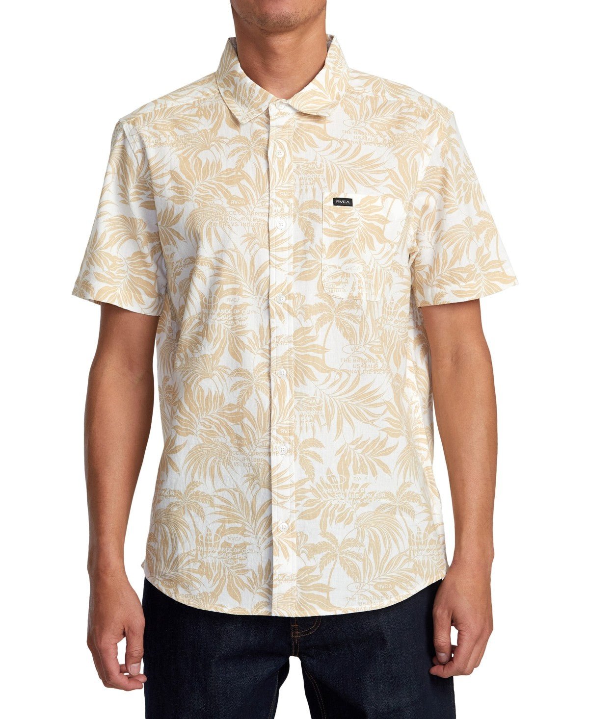 Rvca Mens Regular fit Short Sleeve Button-Up Shirt Medium Beige