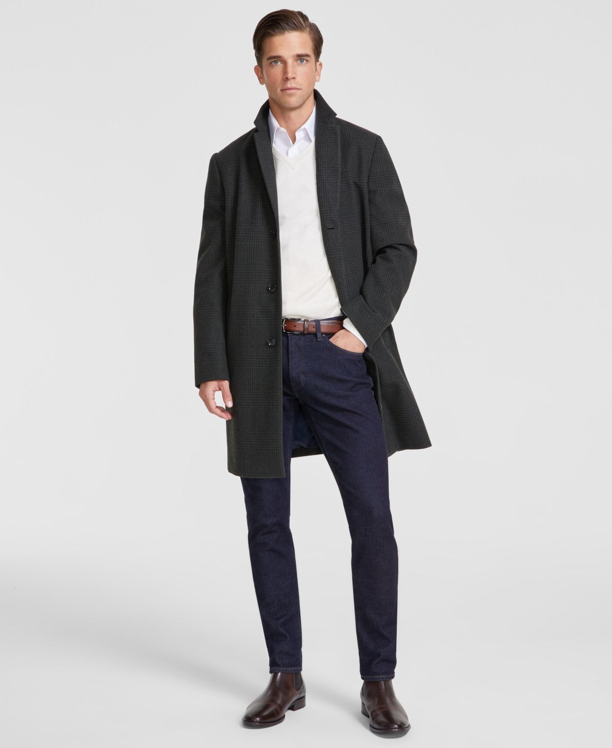Tommy Hilfiger Mens Modern fit Overcoat Coat 38 R Green Plaid