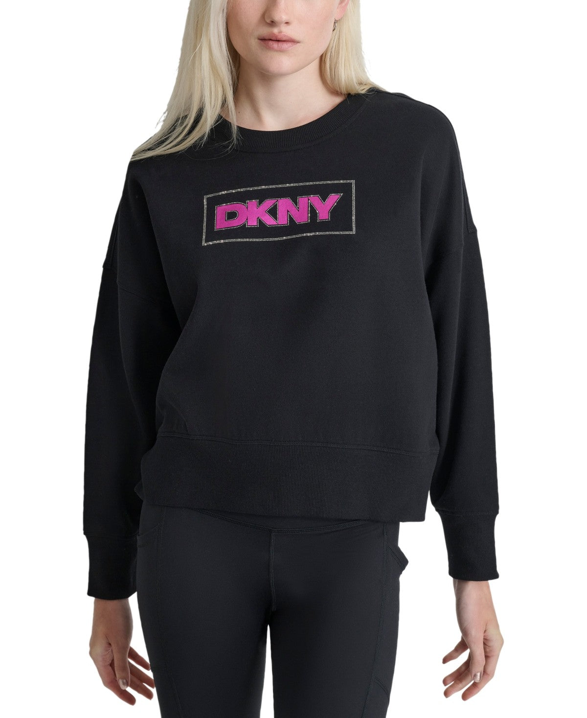 DKNY Womens Regular fit Long Sleeve Crewneck Sweatshirt Medium Black Solid