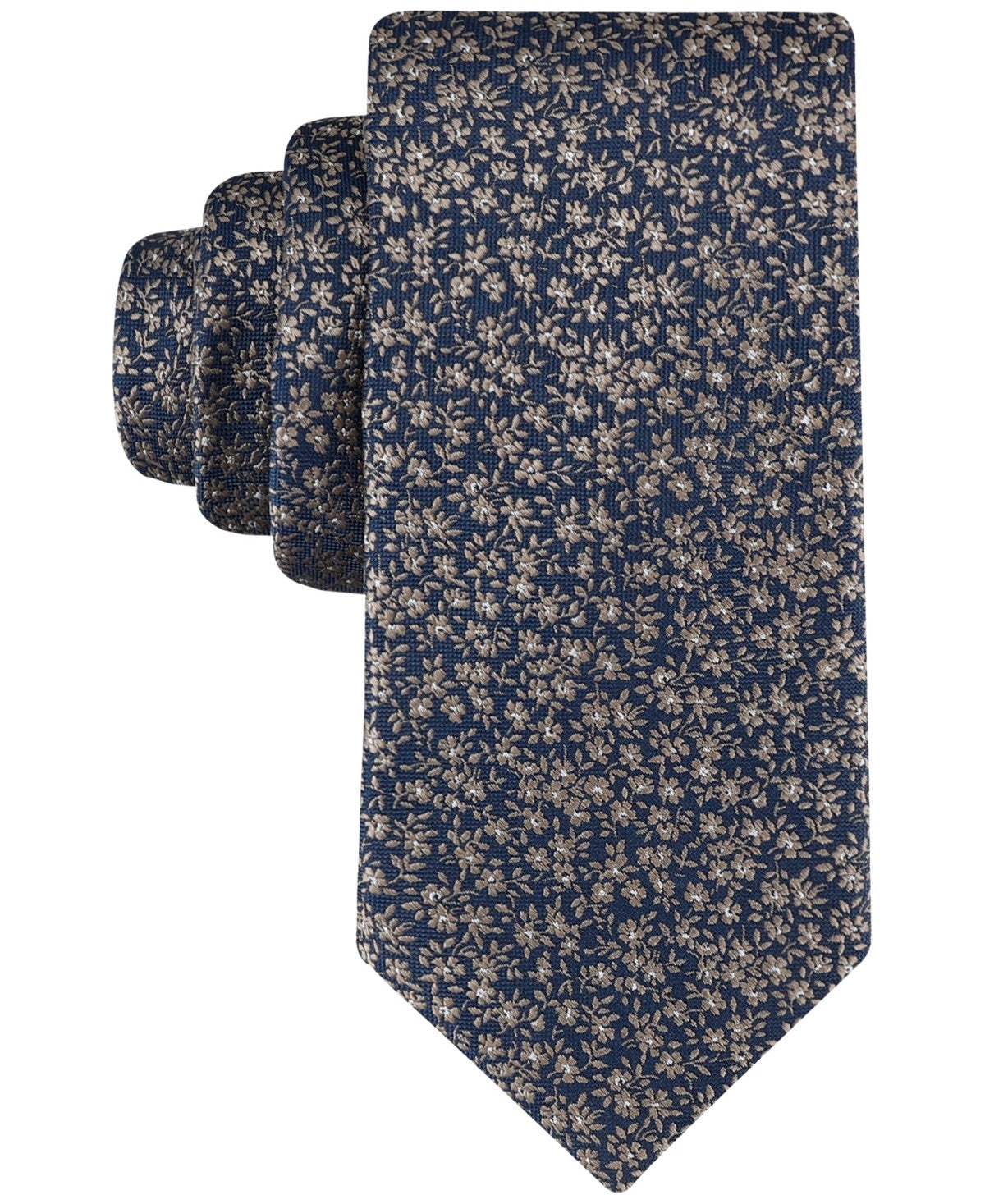 Tommy Hilfiger Mens Felicity Floral Neck Tie Beige Taupe Navy Blue