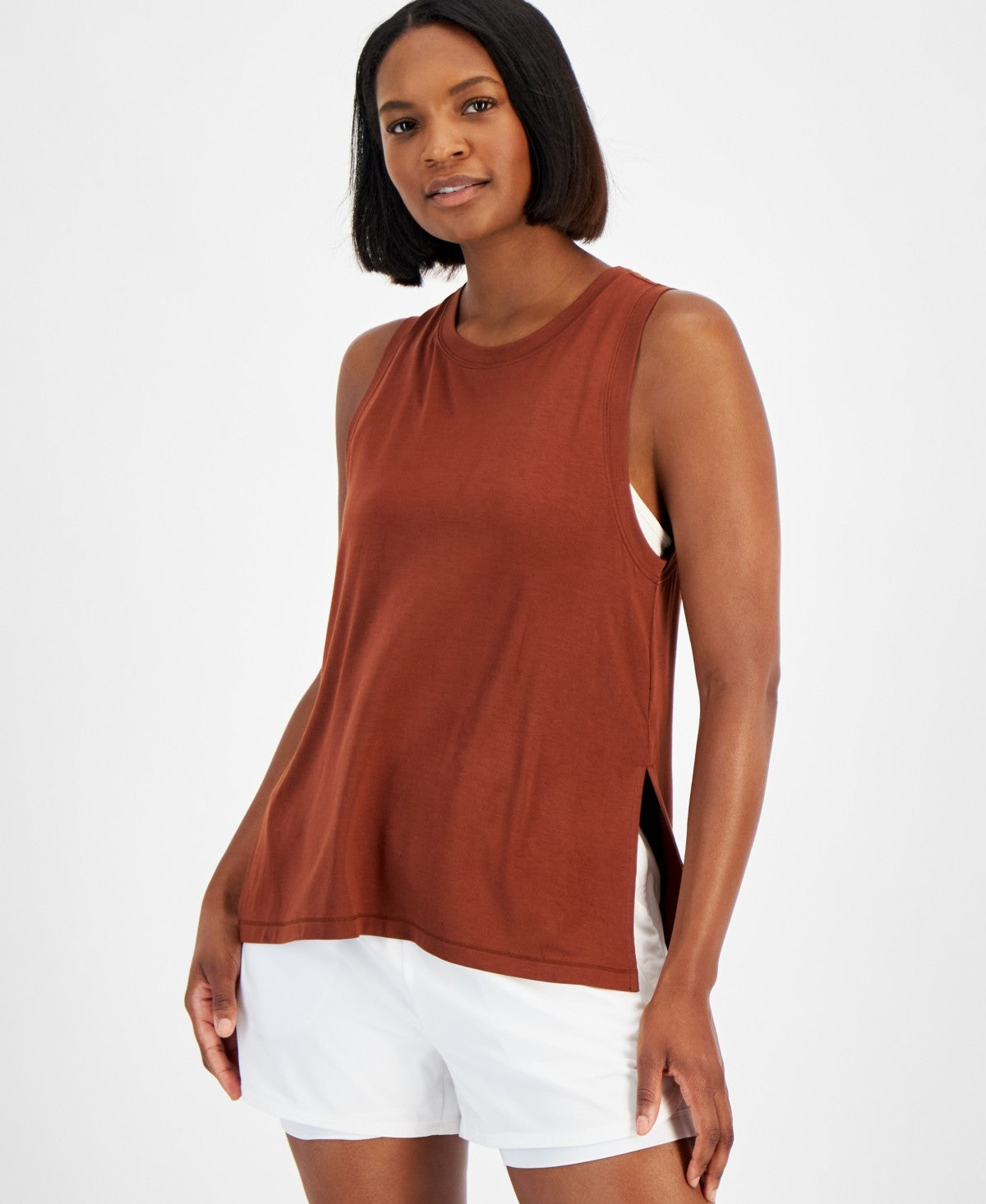ID Ideology Women Regular fit Sleeveless Tank Top Shirt Large Brown Solid