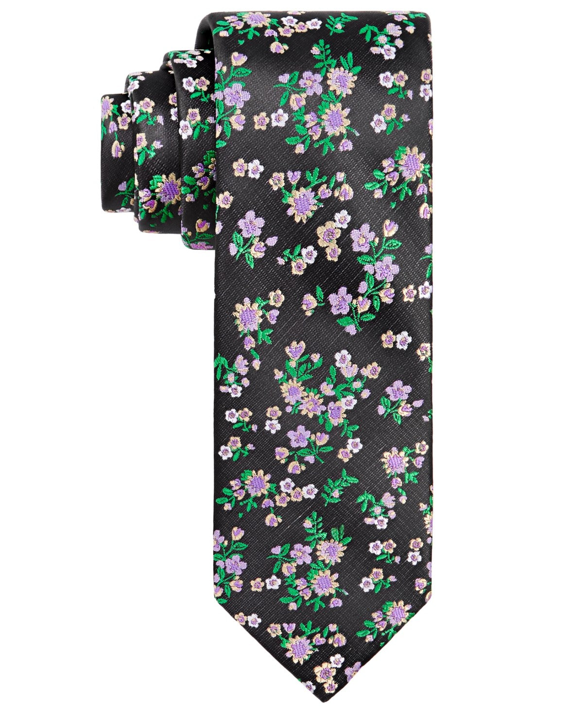 Tayion Collection TAYION Mens Classic Fit Tie Neck Tie Black Floral Omega PSI