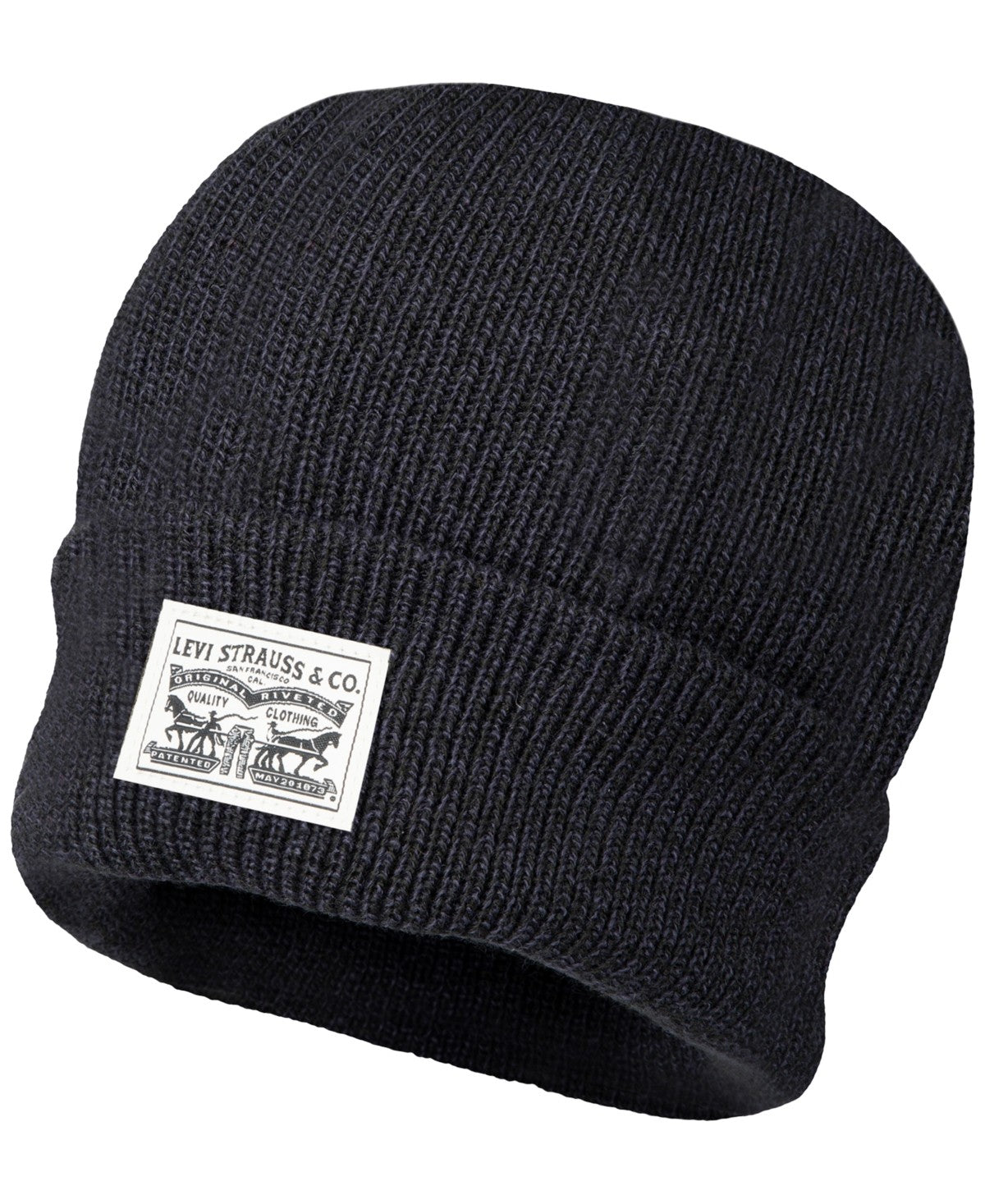 Levi's Mens Ribbed Logo Patch Beanie Hat Navy Blue