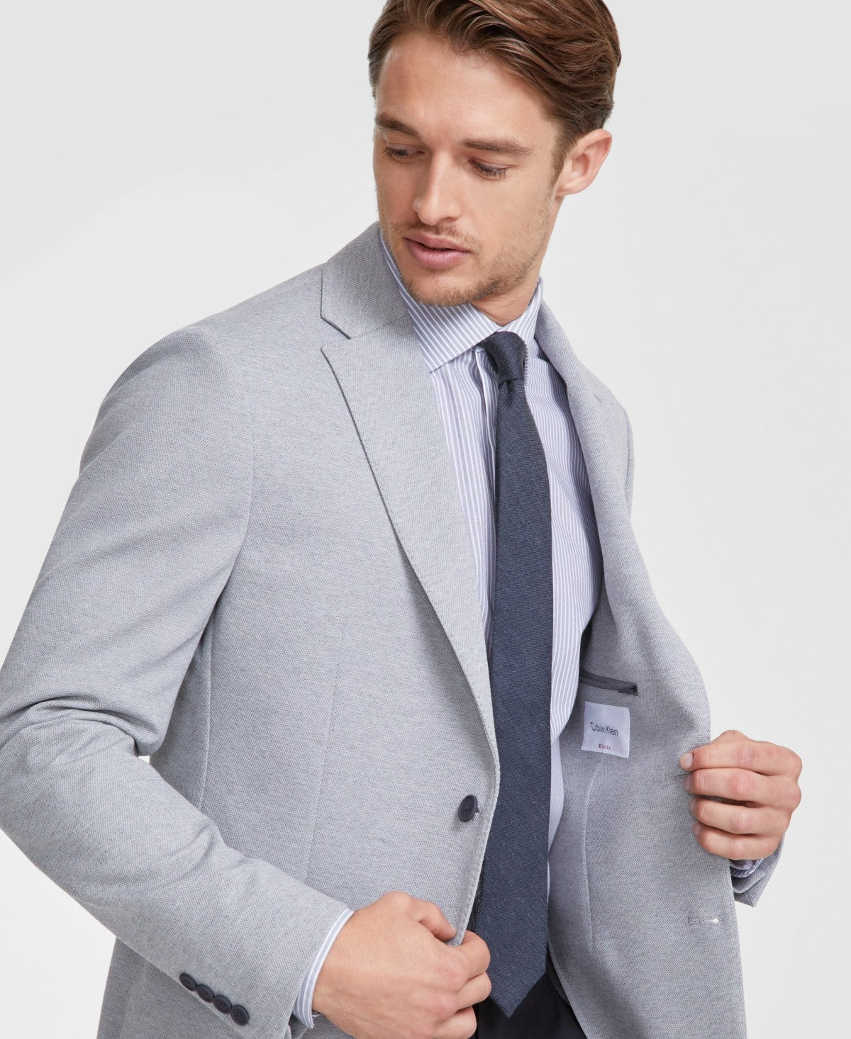 Calvin Klein Mens Slim fit Knit Sport Coat Blazer 42 L Light Gray Solid