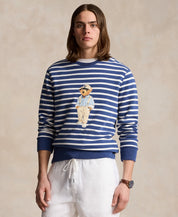 Polo Ralph Lauren Mens Polo Bear Striped Fleece Crewneck Sweater Blue White XXL