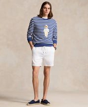 Polo Ralph Lauren Mens Polo Bear Striped Fleece Crewneck Sweater Blue White XXL