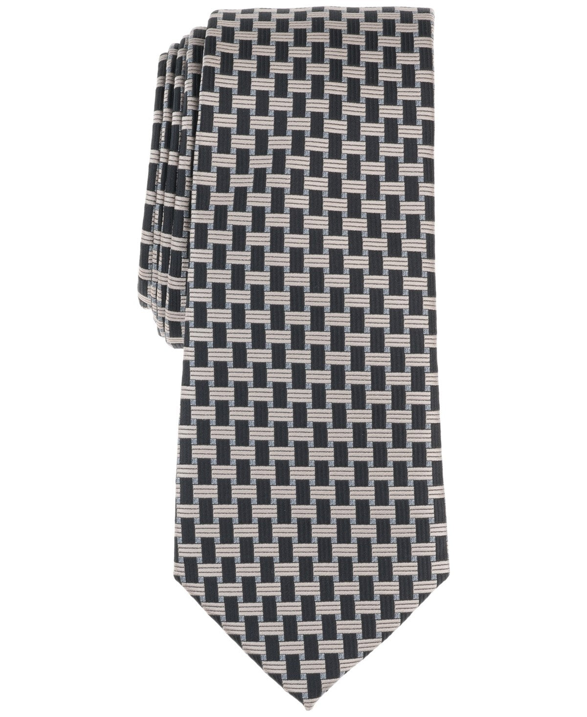 Alfani Mens Harper Dot-Pattern Neck Tie White Black Ecru