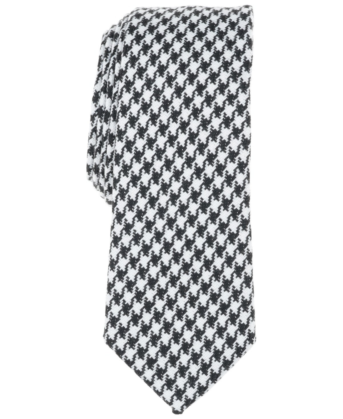 Bar III Mens Metallic Houndstooth Neck Tie Black White