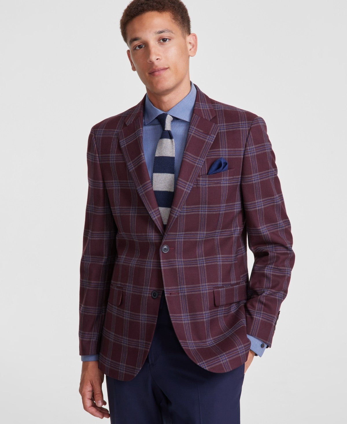 Nautica Mens Modern fit Sport Coat Blazer 48 L Red Plaid