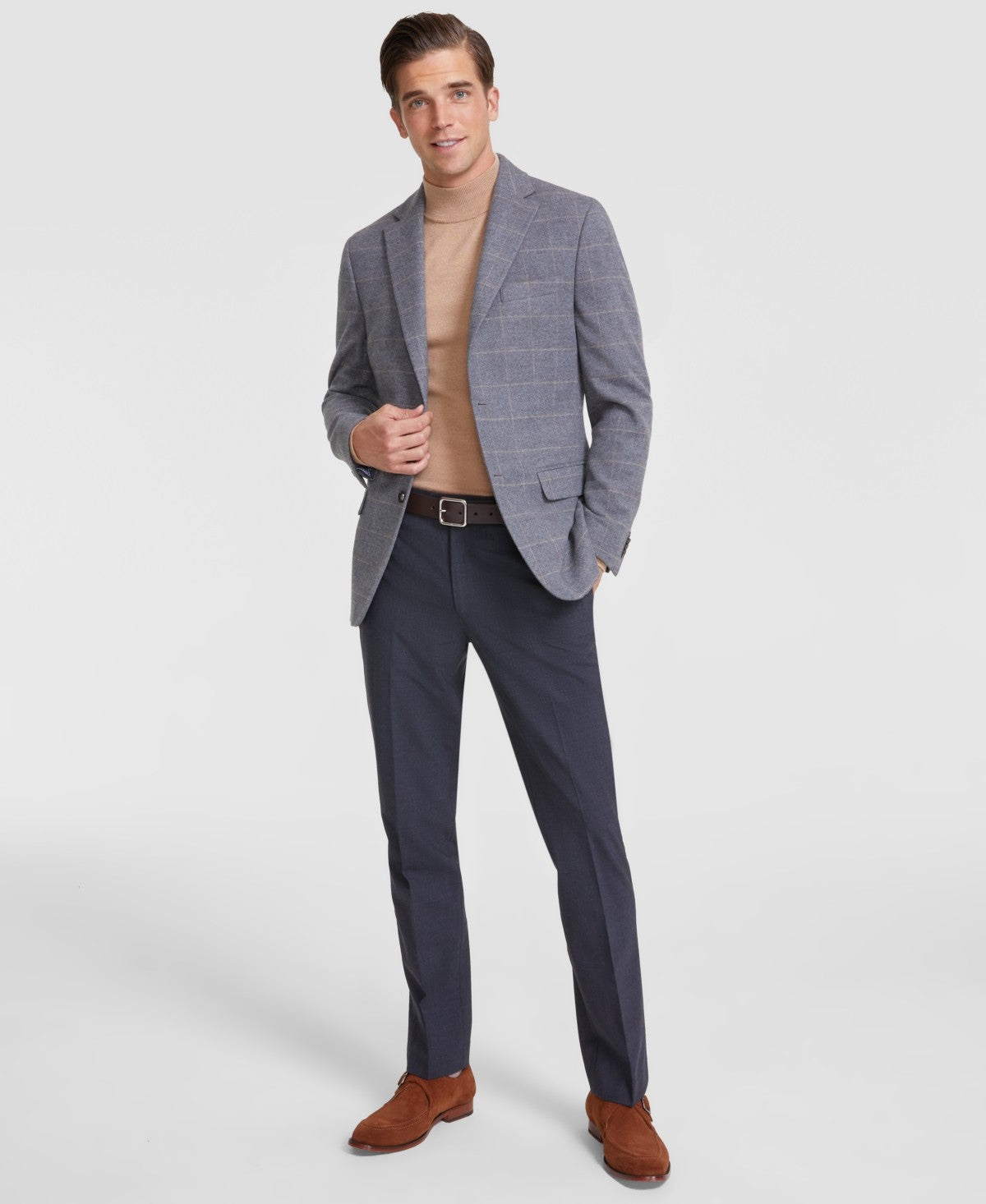 Tommy Hilfiger Mens Modern fit Sport Coat Blazer 46 L Grey Beige Windowpane