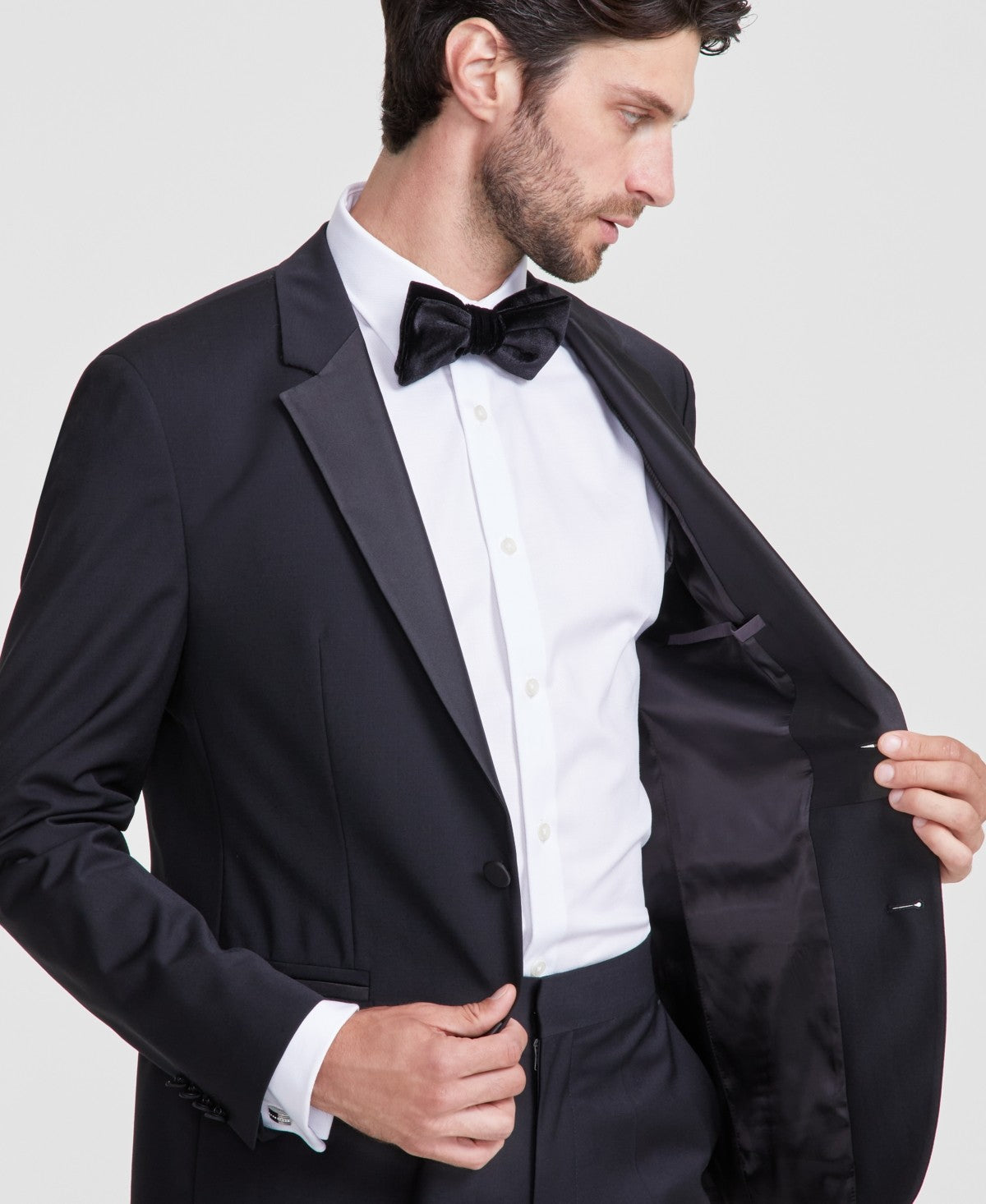 Hugo Boss Mens Modern fit Tuxedo Jacket Blazer 42 S Black Solid Stretch