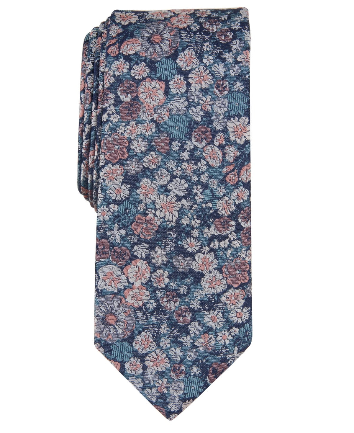Bar III Mens Charland Floral Neck Tie Orange Peach Navy Blue