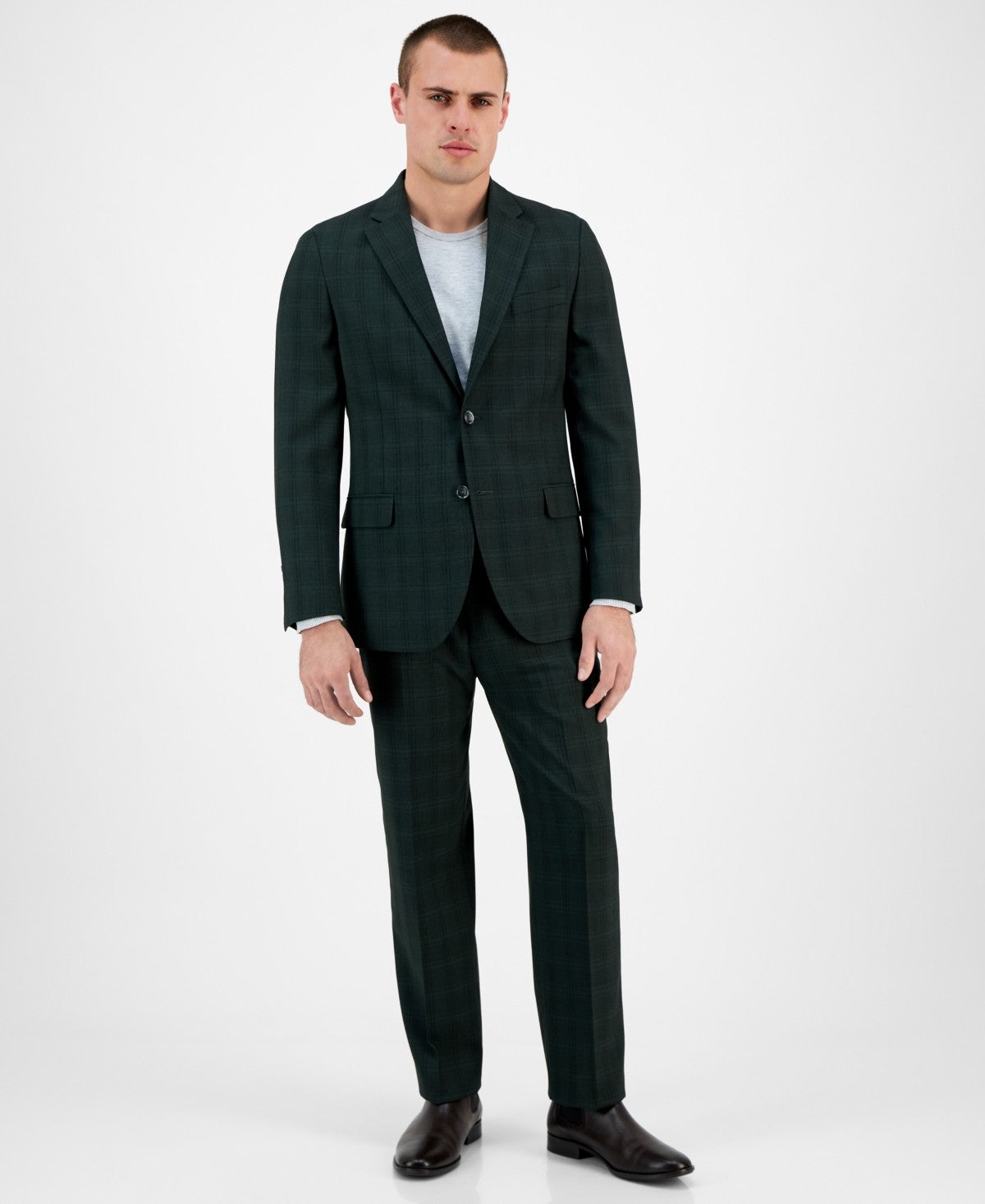 Nautica Mens Modern fit Suit Jacket Blazer 40 R Green Plaid Stretch