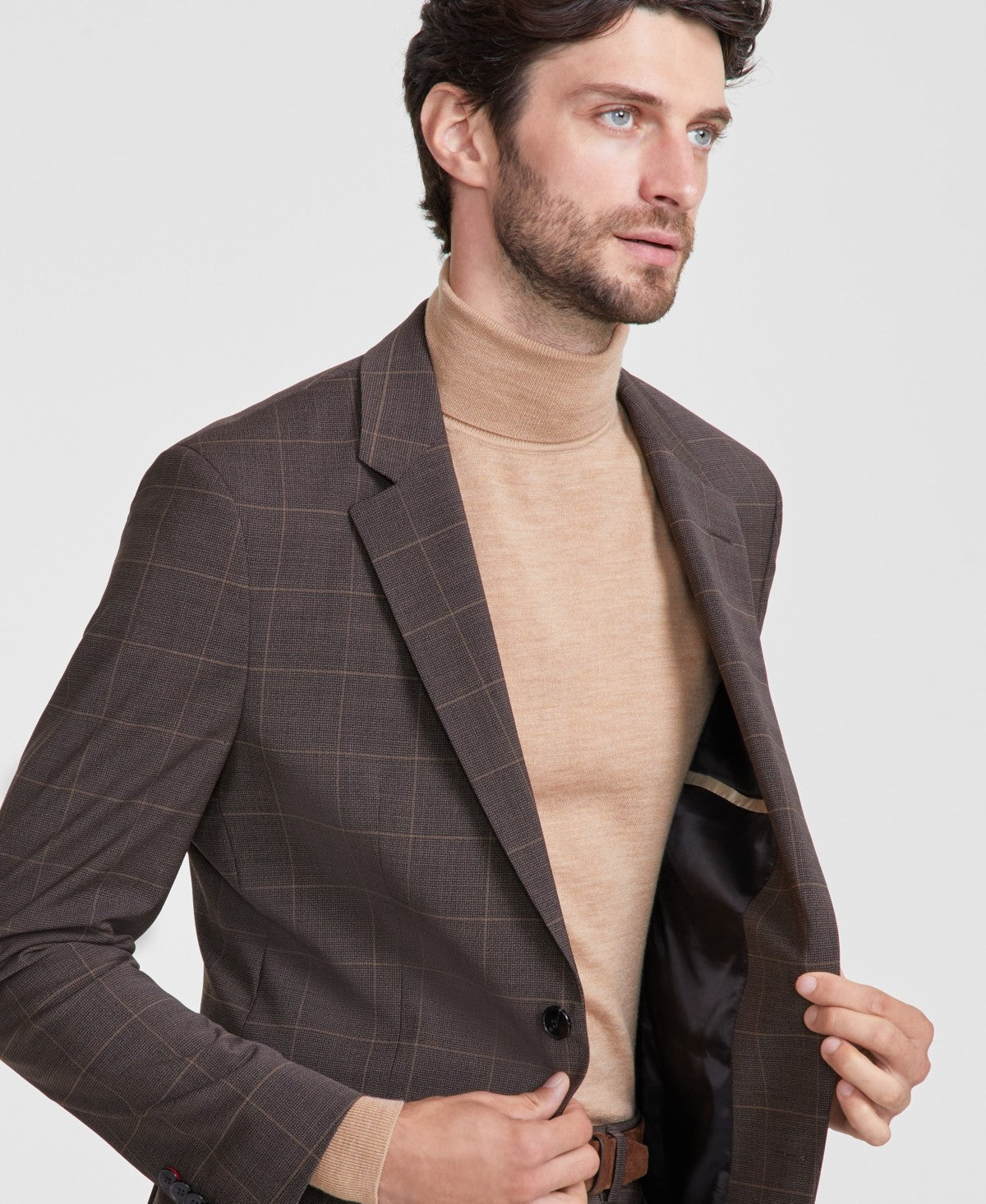 Hugo Boss Mens Modern fit Suit Jacket Blazer 40 R Brown Plaid Stretch