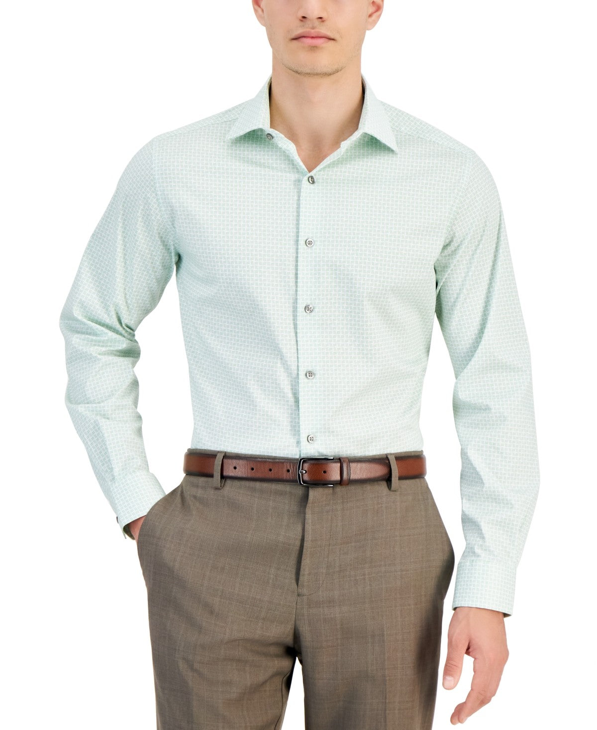 Alfani Mens Slim fit Dress Shirt Large 16-16.5 32-33 Light Green White