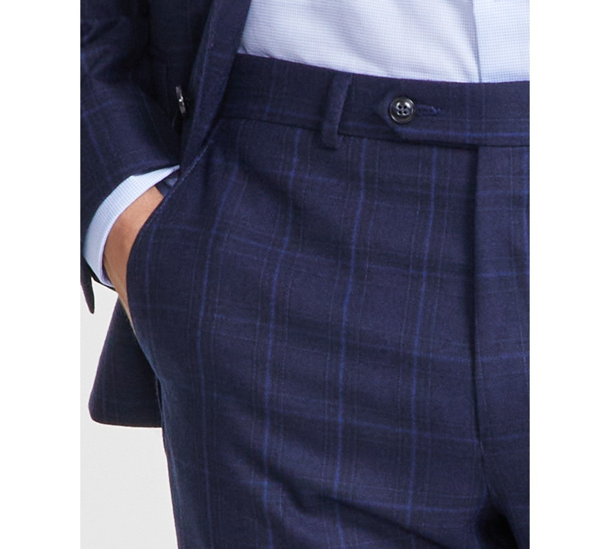 Michael Kors Mens Classic fit Dress Pants 36 / 32 Navy Blue Plaid Stretch