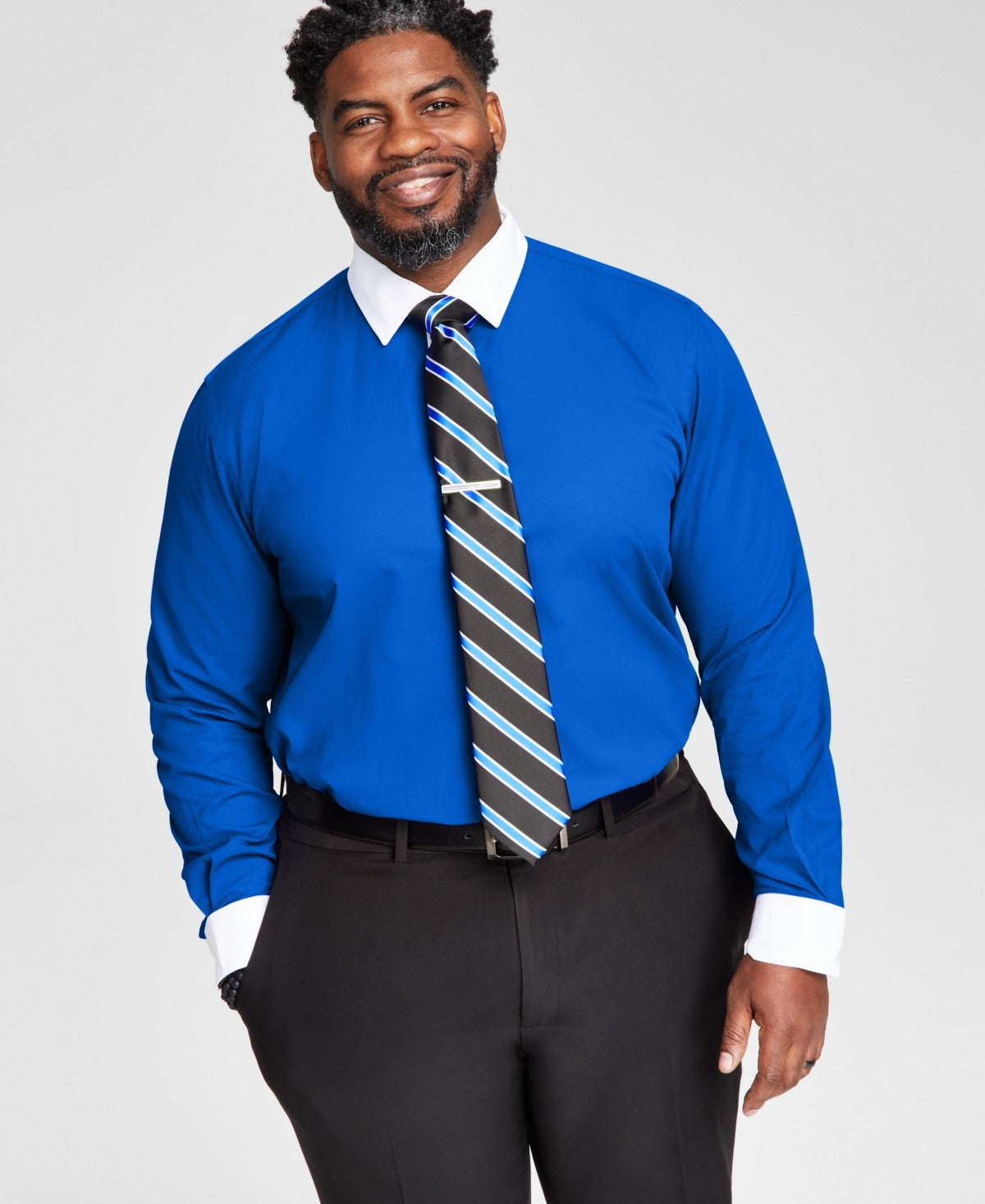 Tayion Collection Men Slim fit Long Sleeve Button-Up Shirt 15-15.5 34-35 Blue