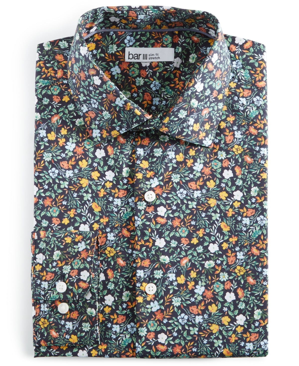 Bar Iii Mens Slim fit Dress Shirt XL 17-17.5 Long Sleeve Blue Floral