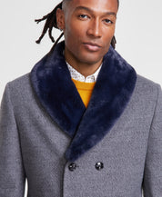 TAYION Mens Classic fit Fur Collar Overcoat Coat 42 L Grey Solid