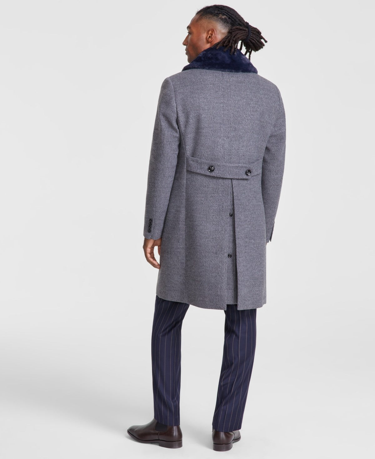 TAYION Mens Classic fit Fur Collar Overcoat Coat 42 L Grey Solid