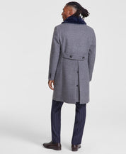 TAYION Mens Classic fit Fur Collar Overcoat Coat 42 L Grey Solid