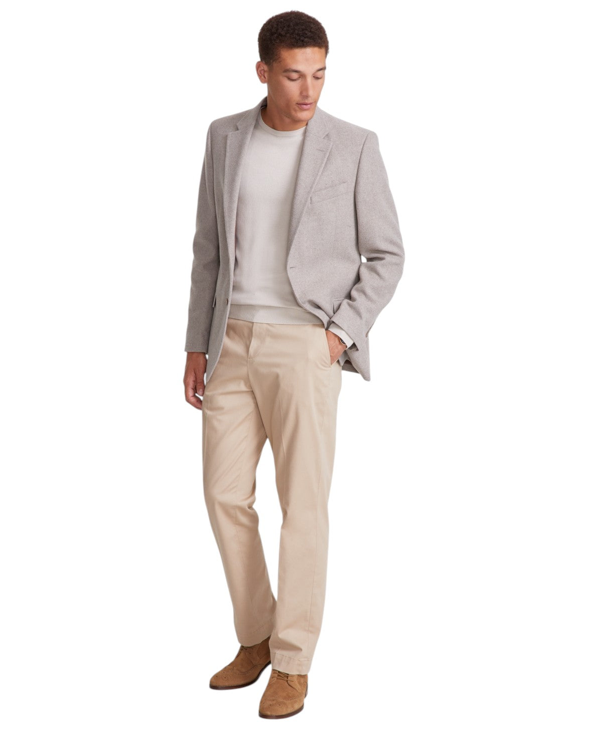 Nautica Mens Modern fit Sport Coat Blazer 48 R Beige Solid