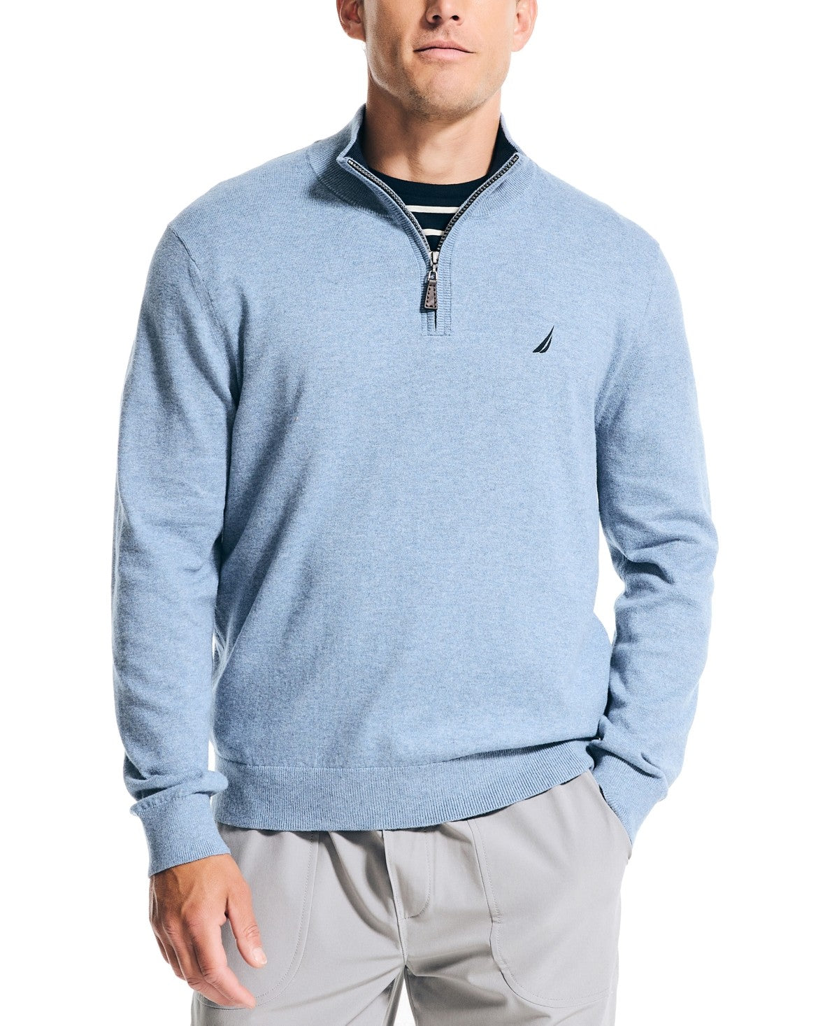Nautica Mens Classic fit Long Sleeve Quarter zip Sweater Small Blue