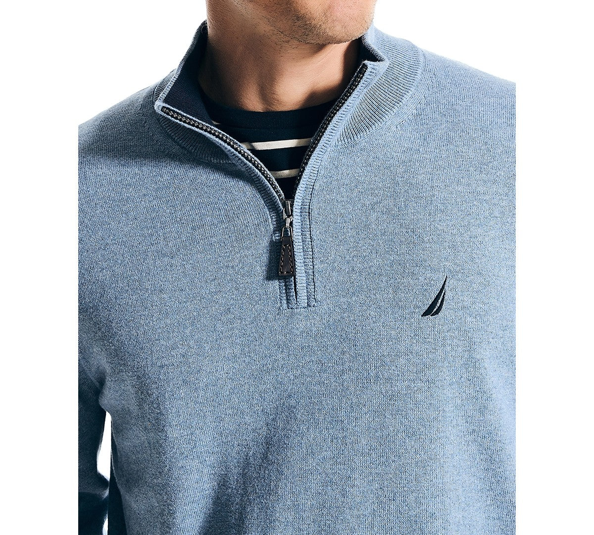 Nautica Mens Classic fit Long Sleeve Quarter zip Sweater Small Blue