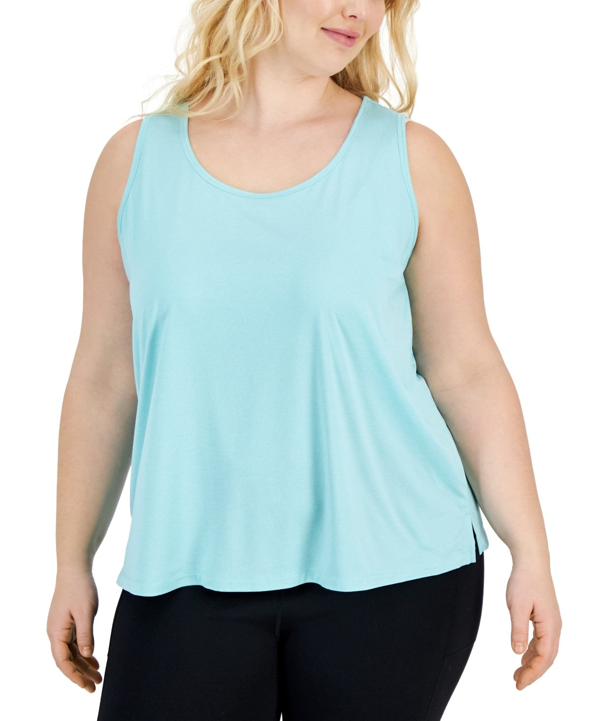 ID Ideology Women Regular fit Sleeveless Tank Top Shirt 1X Blue Solid