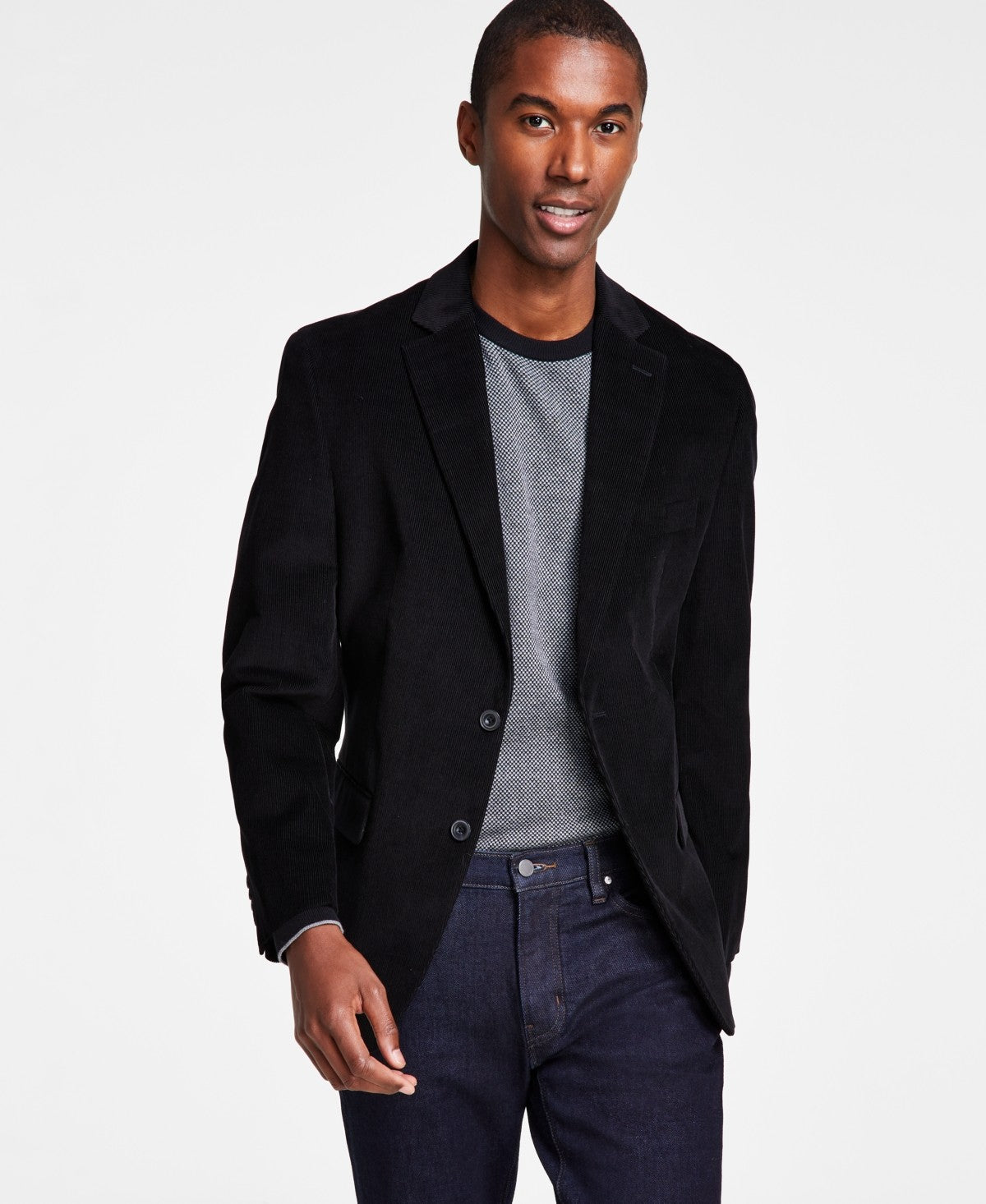 Michael Kors Mens Classic fit Corduroy Sport Coat Blazer 54 R Black Solid Stretch
