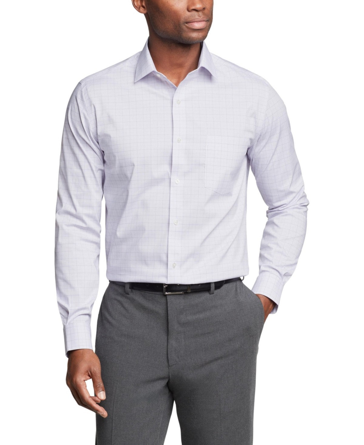Van Heusen Mens Regular fit Dress Shirt Large 16-16.5 32-33 Light Purple Plaid
