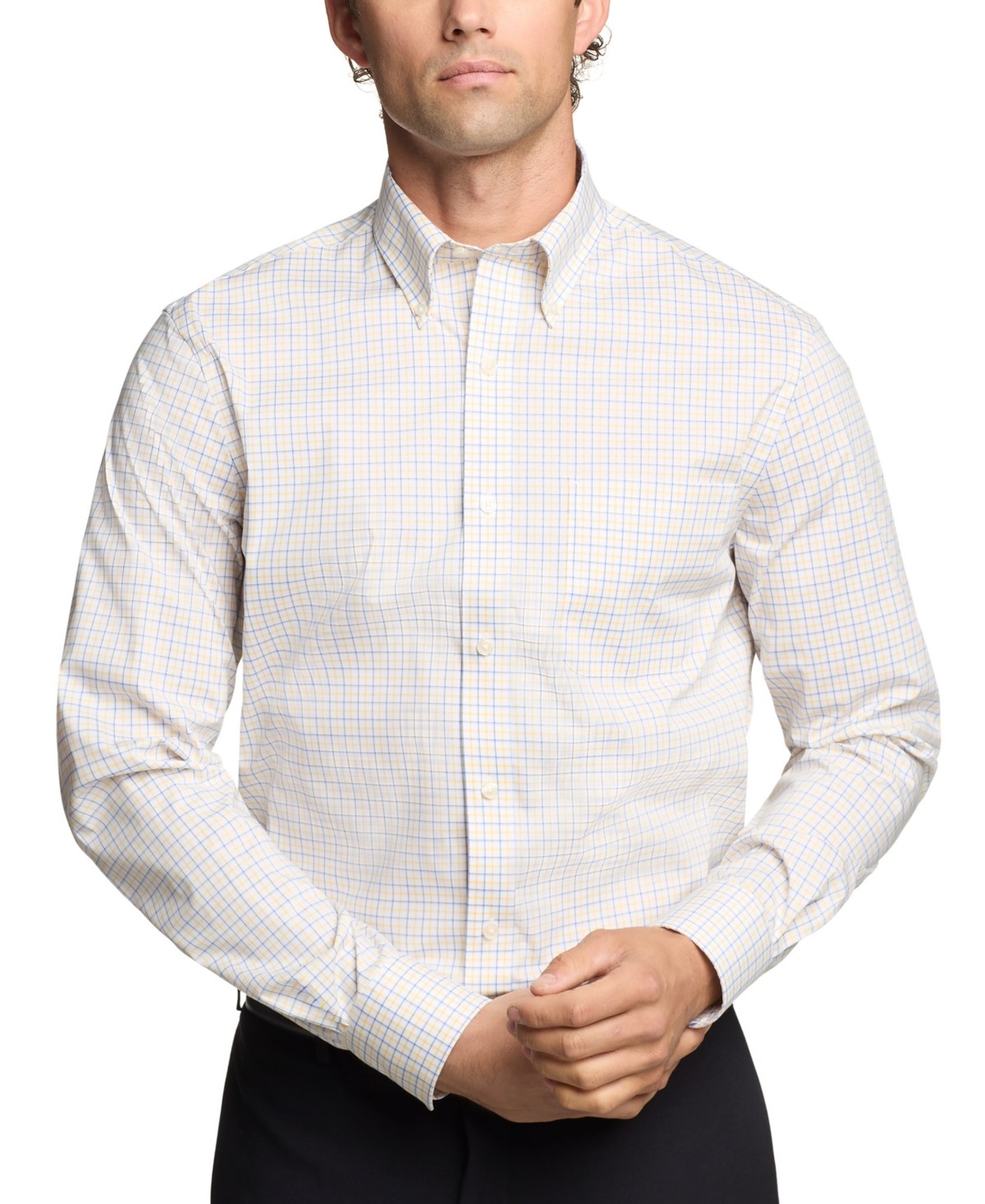 Tommy Hilfiger Mens Regular fit Dress Shirt Medium 15 in 32-33 Yellow Plaid