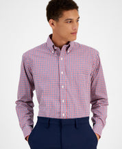 Club Room Mens Regular fit Dress Shirt Medium 15.5 in 34-35 Red Blue Check
