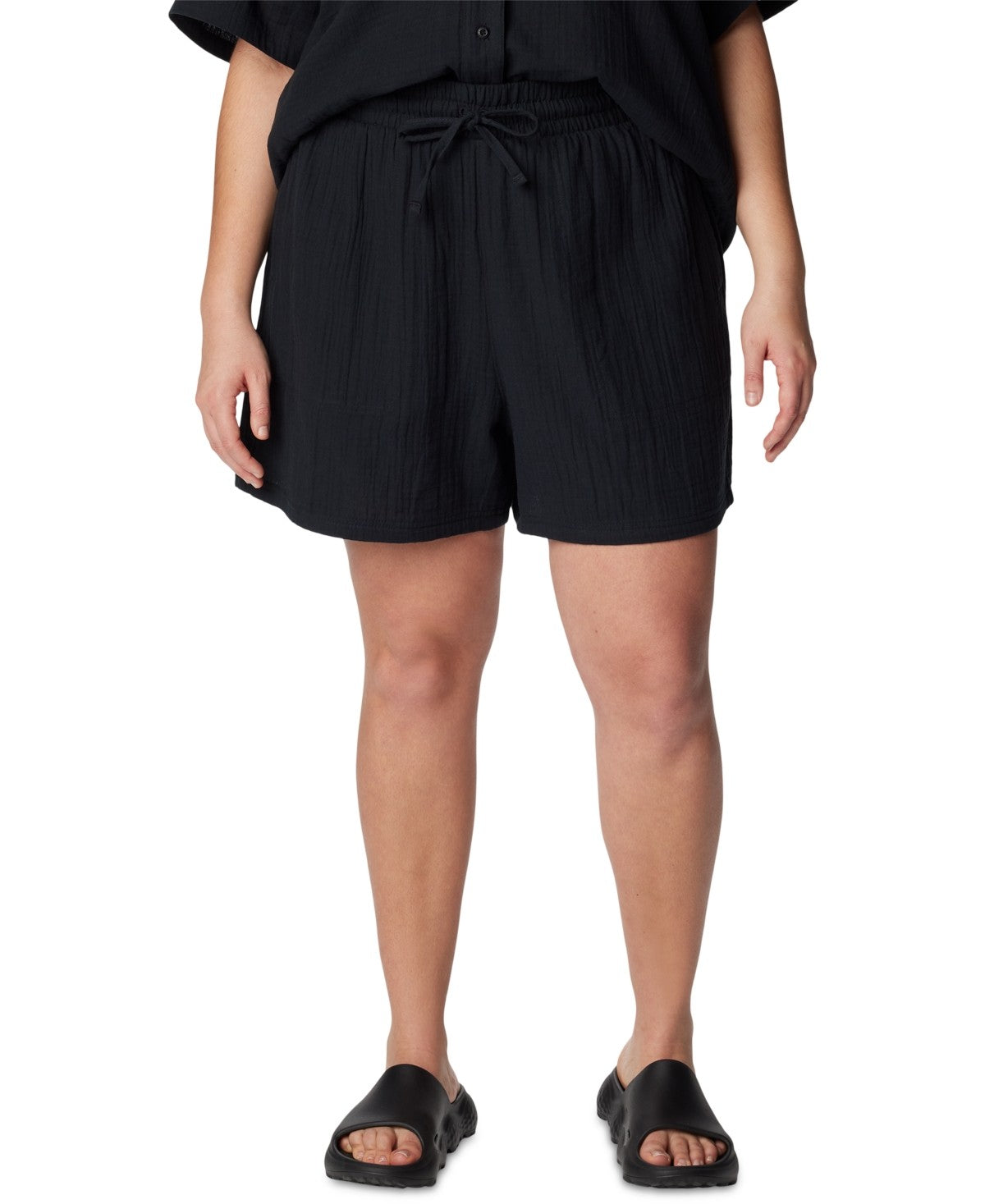 Columbia Womens Regular fit Breathable Drawstring Shorts 1X Black Solid