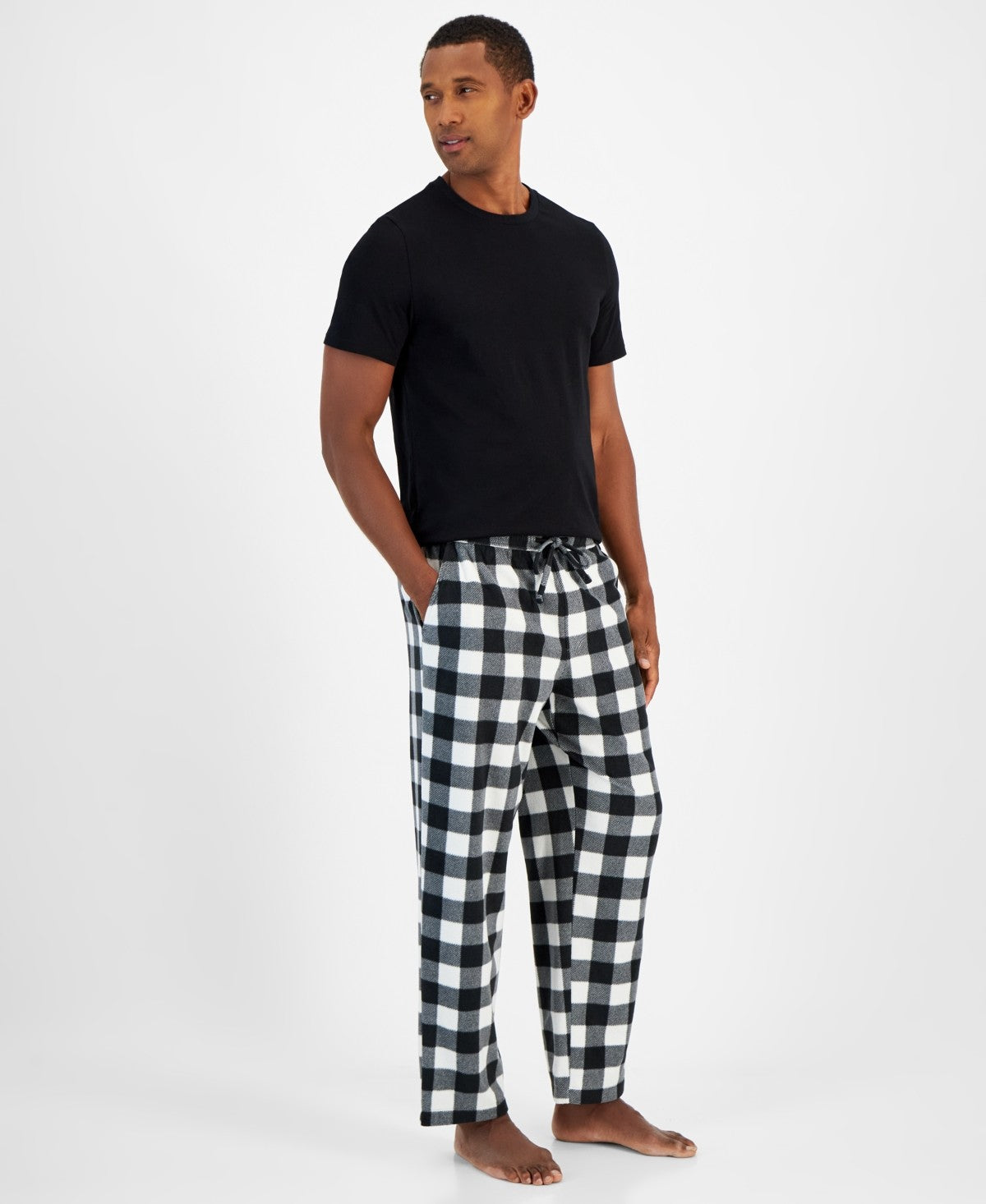 Club Room Mens Fleece Fair Isle Pajama Pants Black/White Large Check