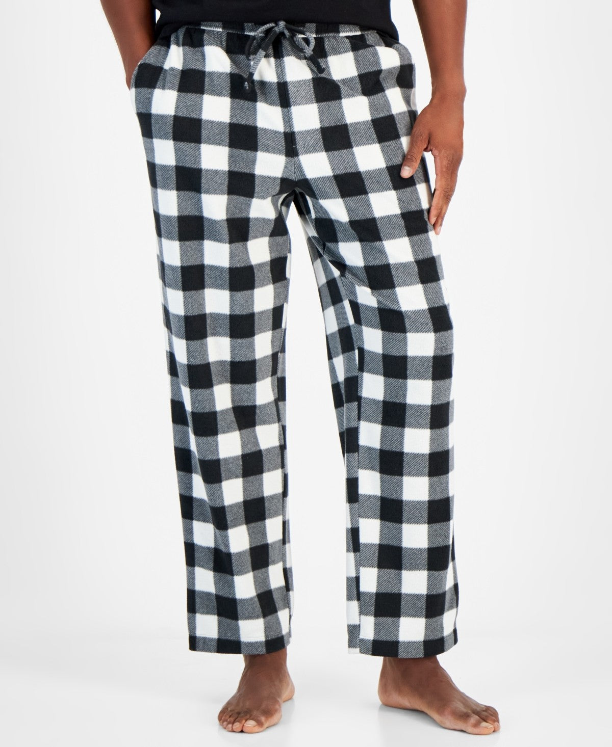 Club Room Mens Fleece Fair Isle Pajama Pants Black/White Large Check
