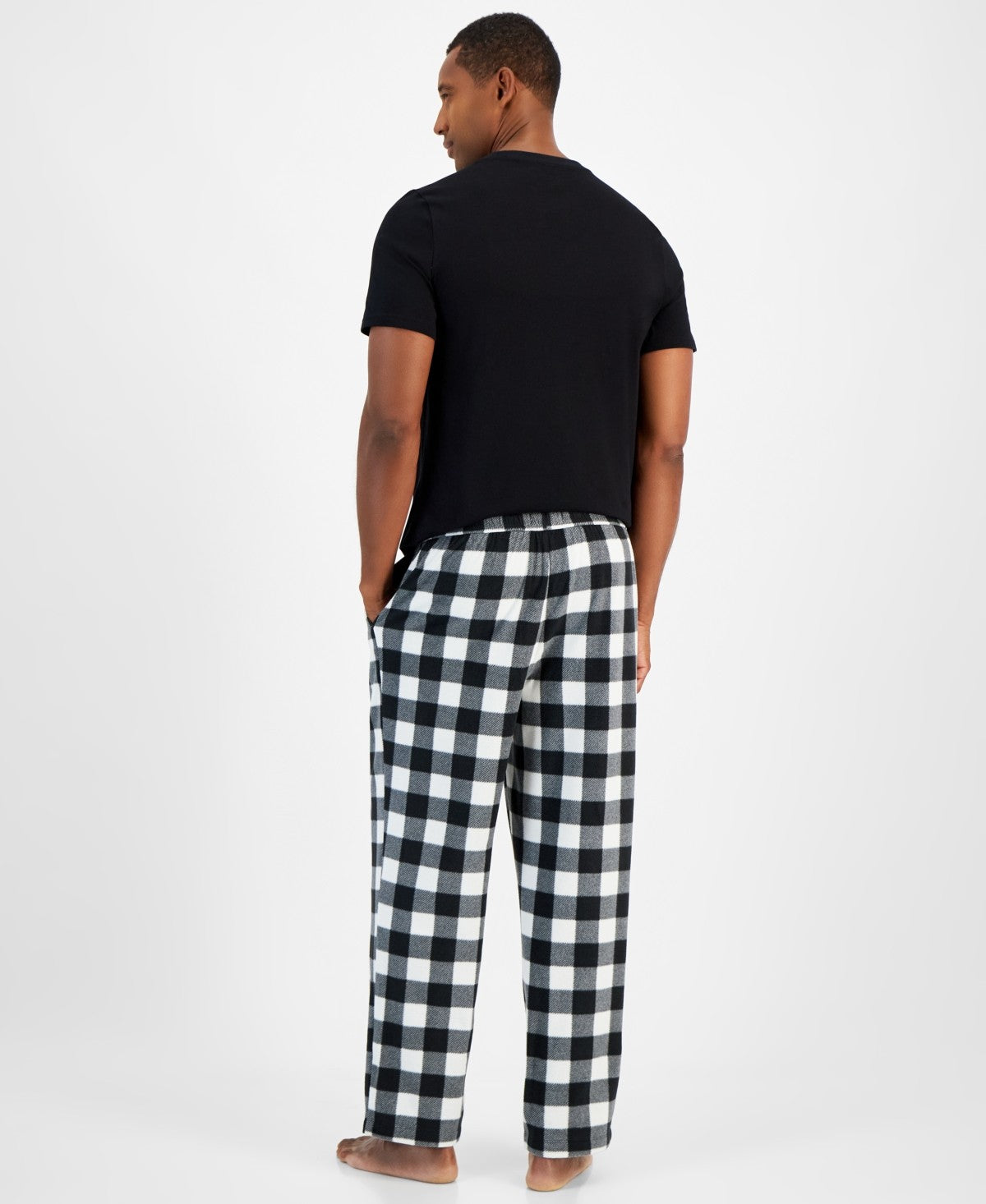 Club Room Mens Fleece Fair Isle Pajama Pants Black/White Large Check