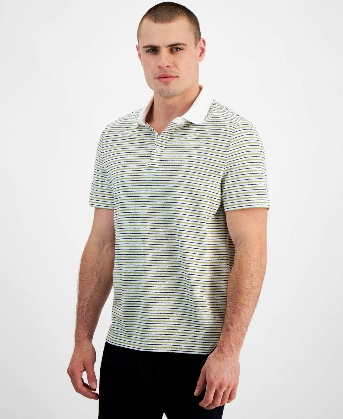 Michael Kors Mens Modern fit Short Sleeve Polo Shirt XL Green White Striped