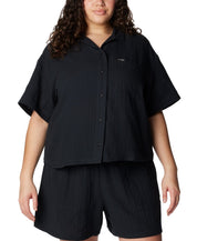 Columbia Womens Regular fit Short Sleeve Button-Up Shirt 3X Black Solid