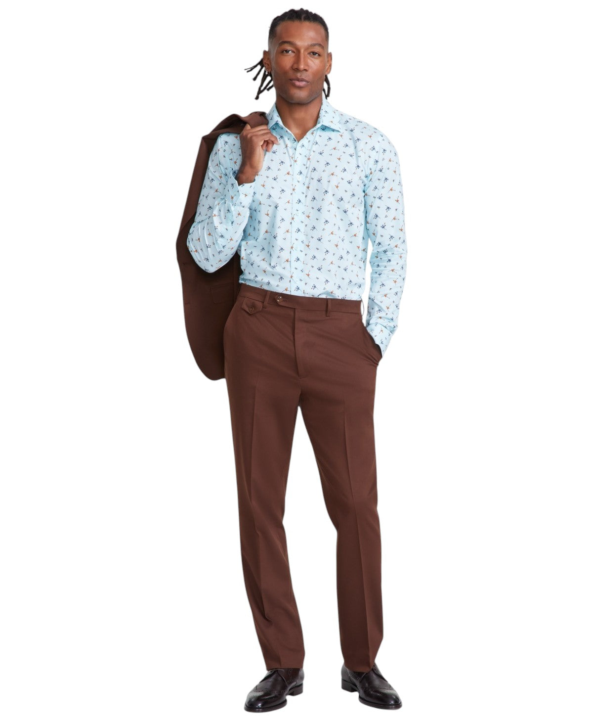 TAYION Mens Classic fit Dress Pants 32 / 32 Brown Solid Stretch