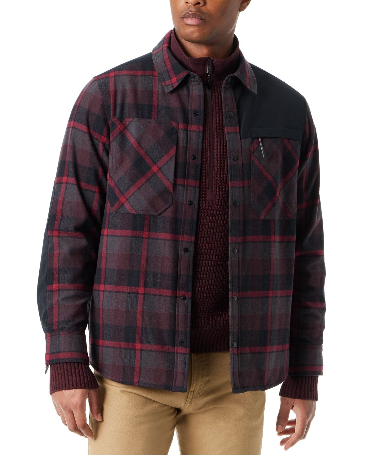 Bass Outdoor Mens Utility Brushed Twill Shacket Coat Medium Red Plaid
